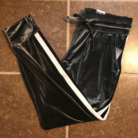 Gray Velour Stripe Joggers - Picture 2 of 4